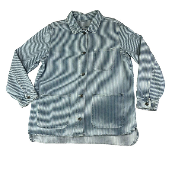 Old Navy Workwear Shacket Women's Medium Railroad Stripe 100% Cotton - Picture 1 of 8